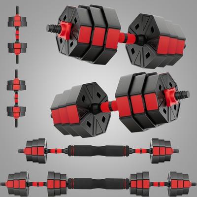 TEMU 66lb Adjustable Dumbbells Set, Weight Plate With Connector Used As Barbell, Fitness Strength Exercises For Home Gym, Red