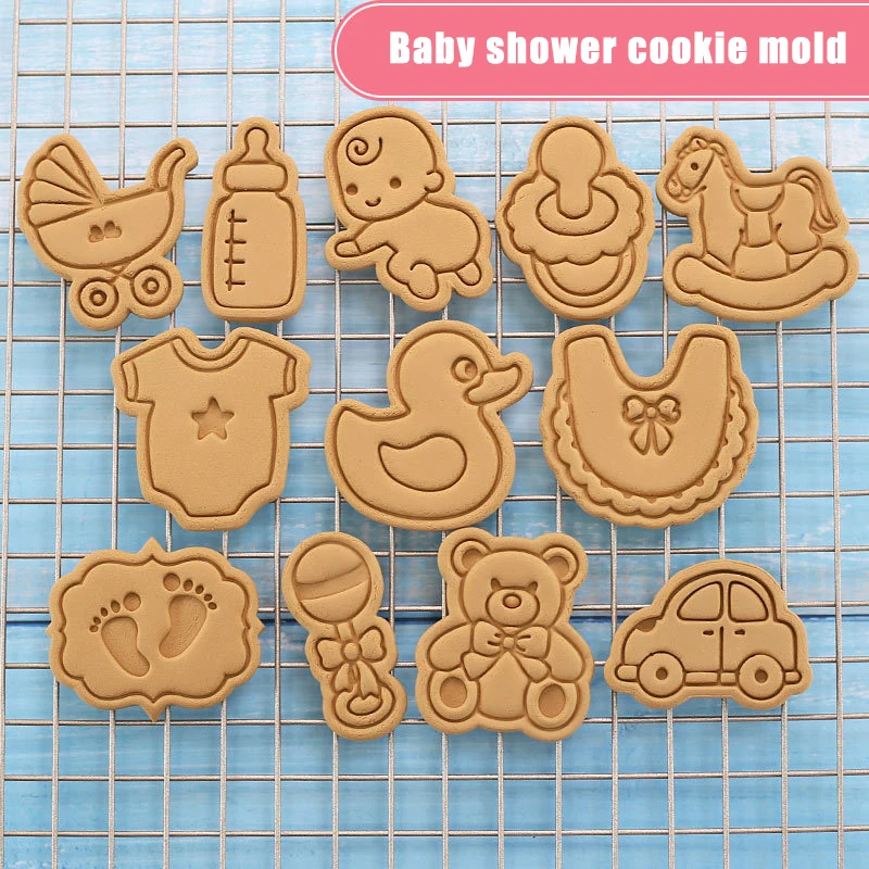Baby Dusche Cookie Embosser Form Cartoon Cookie Form Hause Backen DIY Fondant Form 3D Keks Presse Schneiden Sterben Kuchen Dekorieren Image