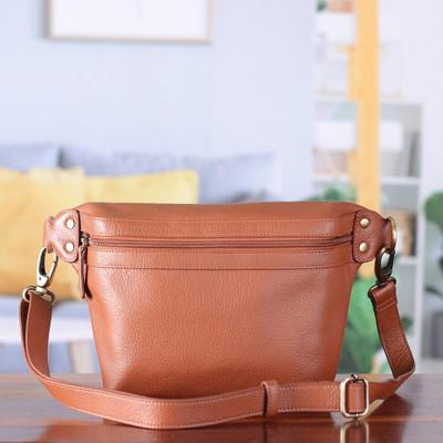 Spice Pal,'Spice Brown 100% Leather Fanny Pack with Zipper Closure'