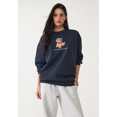 Stradivarius Embroidered bear sweatshirt Navy blue XL