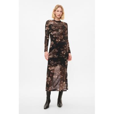Gap Womens Black Floral Mesh Midi Dress - Black Floral