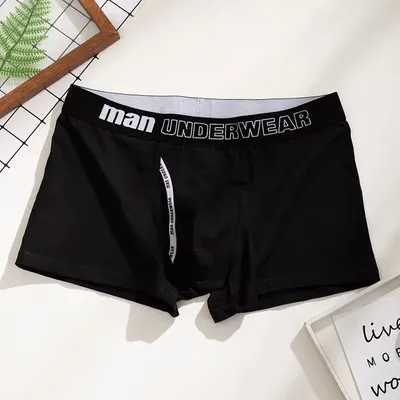 1PC Herren Einfarbige Boxershorts Bequeme und atmungsaktive Buchstabenunterwäsche Hormonale Fitness Image