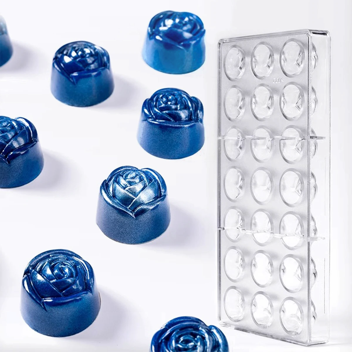 Schokoladenformen aus Polycarbonat, Rosenform, 21 Mulden, Bäcker, Schokoladenbonbons, Süßigkeiten, Süßwaren, Backen, Gebäck Image