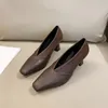 Frauen spitzen Zehen denken Mid Heel Pumps flache prägnante Handschuh Schuhe Damen Herbst Freizeit schuhe beige braun große Größe 41