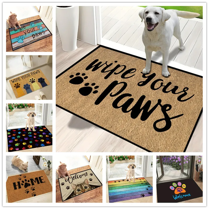 Simple Letter Print Welcome Doormat Non-Slip Living Room Bedroom Bathroom Mat 100% Polyester Paw Kitchen Rug Home Decor Carpet