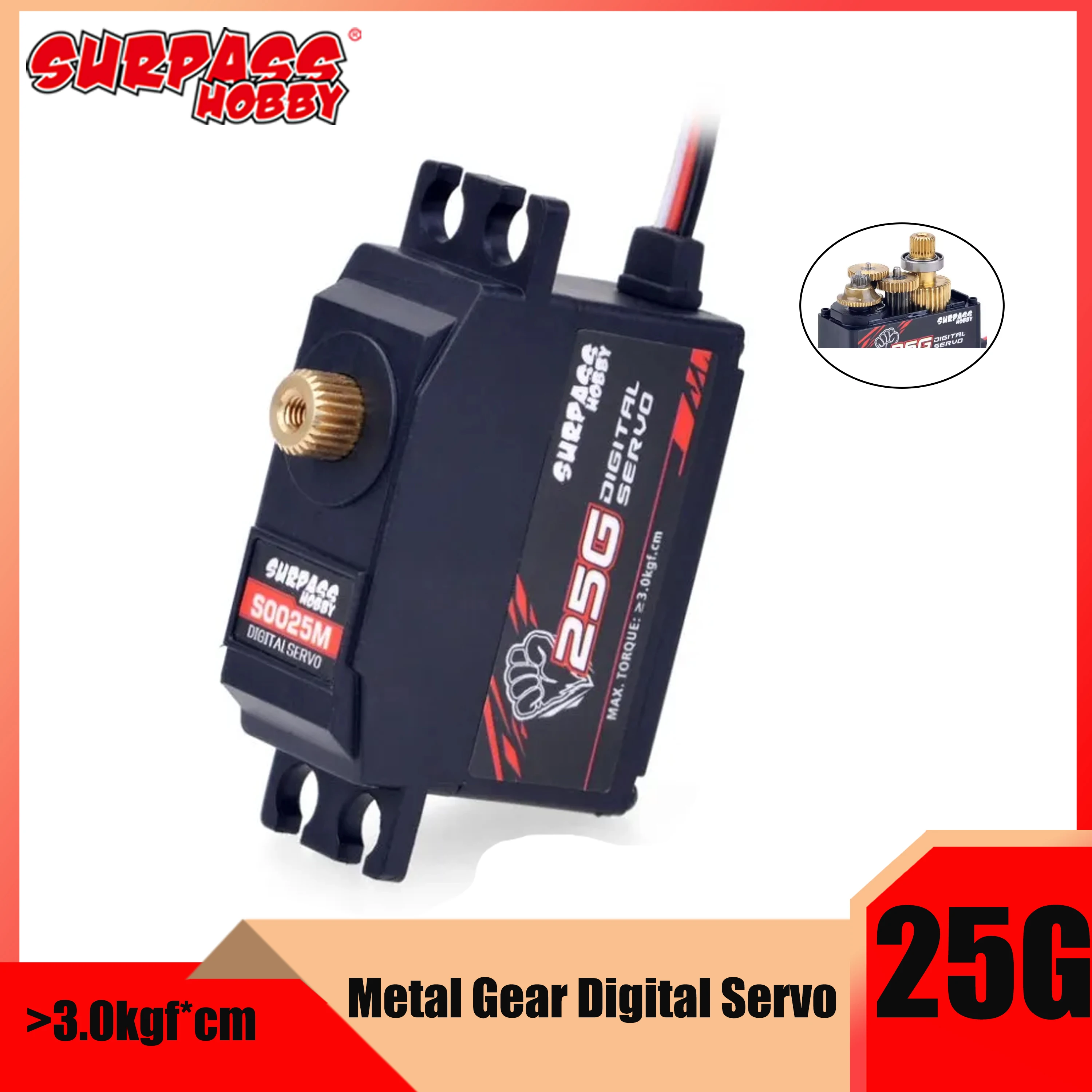 SURPASS Hobby 25 g Servo Digital Servo 12428 S0025M Metal Gear Micro-Servos für RC Car Airplane Robot Plane Drone Wltoys Aircraft