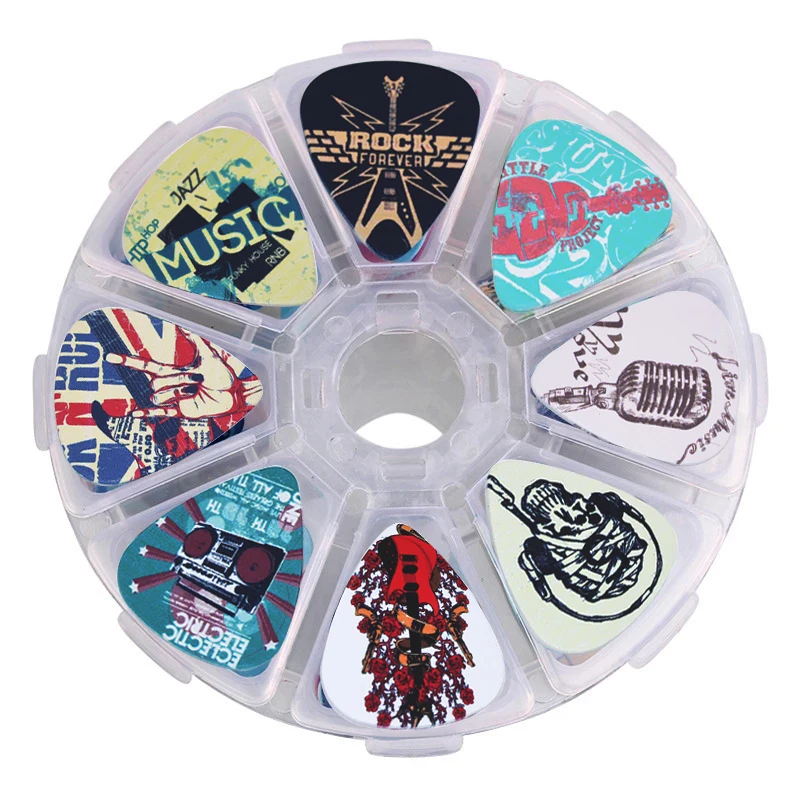 0,46/0,71/1,0mm 50 stücke gitarre paddel Akustische gitarre Picks ukulele Musical instrument zubehör cartoon stil pick mit box Image
