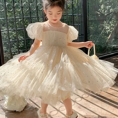 Sommer 1-6t Mädchen Spitze Mesh Prinzessin Kleid Kinder niedlichen Puff ärmel Kleider für Mädchen Image