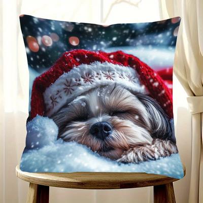 TEMU Traditional Shih Tzu In Christmas , 18x18 , Double- , , , Polyester, Decorative For Types - 1pc