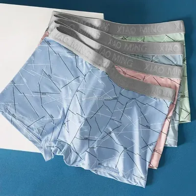 Dünne Atmungsaktive Baumwolle Schritt Linie Mittlere Taille Milch Seide Boxer Brief Unterwäsche Männer Höschen Shorts Шорты Муж soi Image