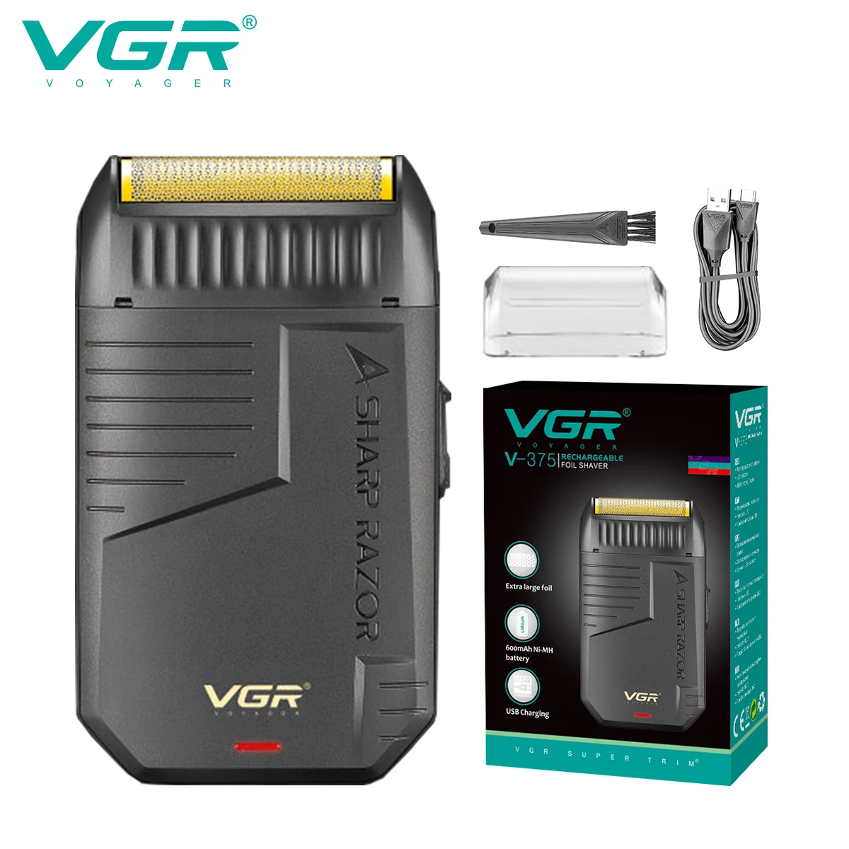 VGR 375, professioneller Herren-Elektrorasierer, wasserdicht, unabhängiger Folien-Elektrorasierer, praktischer kabelloser Haarschneider Image