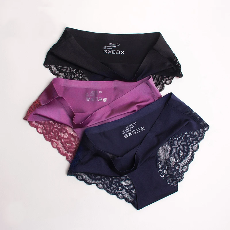 Nahtlose Höschen Für Frau Unterwäsche Sexy Spitze Slip Solide Weibliche PantyHot Verkauf Unterwäsche Frauen Sexy Spitze M-XXL 3-teiliges set