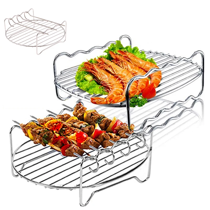3-Spieß-Luftfritteusen-Rack-Sets, Edelstahl-Halter, doppellagiger Grill, Backblech, Ersatz für Grill, Küchenutensilien Image