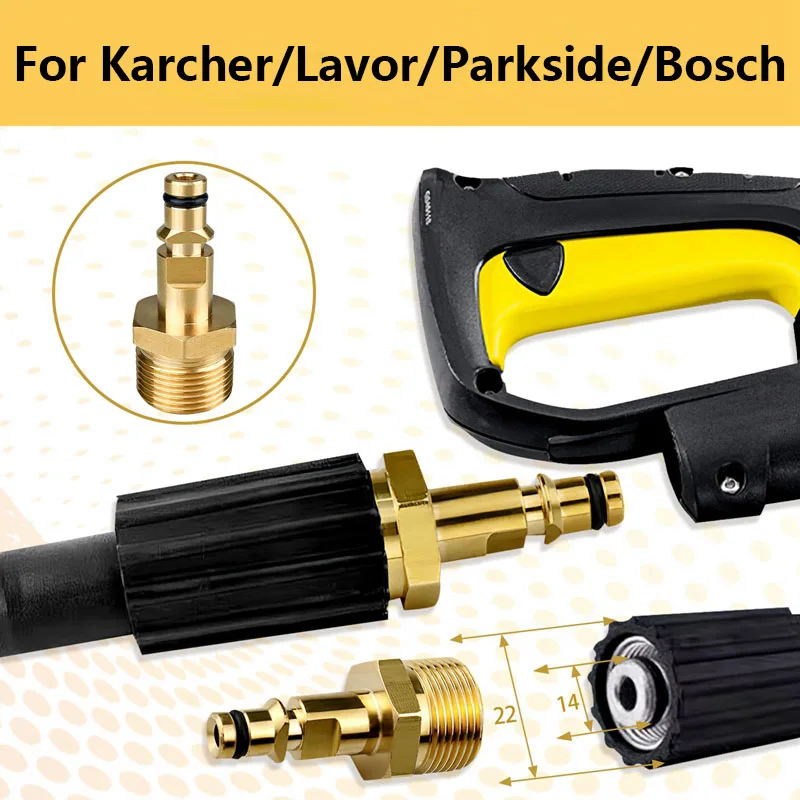Adattatore per idropulitrice Raccordo per tubo M22 Collegamento rapido per pompa per tubo flessibile per lavatrice Strumento per conversione tubi per pistola per rondella in ottone (M22 14MM)