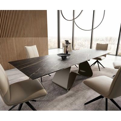 DELIFE Esstisch Edge 200-300x100 Keramik Laminam®Noir Desir Braun W-Gestell Effektfinish Titan Ausziehbar, Esstische Image