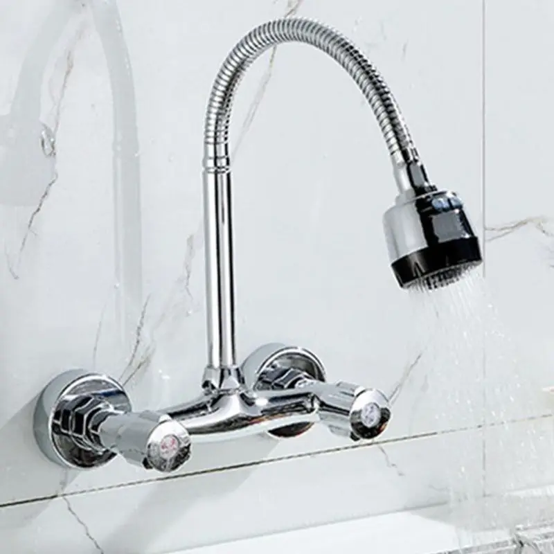 Robinet de cuisine mural mélangeurs de cuisine, évier de cuisine, robinet d'eau froide et chaude, tuyau Flexible pivotant à 360 degrés, Double trou