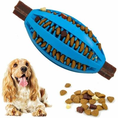 Leckerli-Spender für Hunde, Spielzeugball, langlebiges Rugby-Hundespielzeug aus Gummi, blau