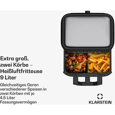 Klarstein Klarstein Heißluftfritteuse, Airfryer mit 2 Kammern, 2850W Kompakte Heißluftfritteuse, 9L
