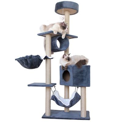 61 Inches Cat Tree/Cat Tree House and Towers for Large Cat/Cat Climbing Tree with Cat Condo/Cat Tree Scratching Post/Perches/Hammock, Multi-Level Large Cat Tree