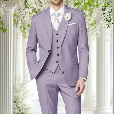 Men's Wedding Linen Suits Lilac Groomsmen Suits Formal Solid Colored Tailored Fit 3 Piece Single Breasted One-button