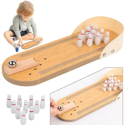 Tabletop Mini Bowling Game Set with 10 Pins Wooden Board Bowling Toys Educational Bowling Set for