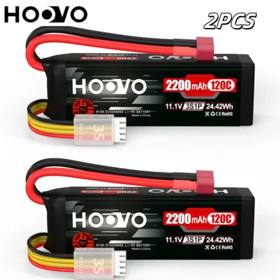 2Pcs HOOVO Lipo Battery 3S 11.1V 2200mAh 120C RC Battery with T Connector for RC Airplane Helicopter