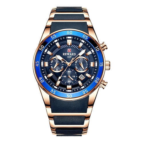 REWARD Herren Quartz Uhr Outdoor Sportmode Casual Leuchtender Kalender Chronograph Wasserdicht Stahl Silikon Gel Uhr Image