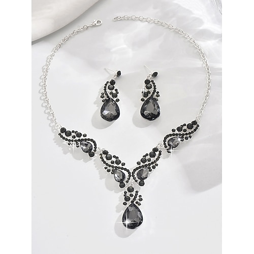 Damen-Schmuckset mit grünem Kristall, Halskette in Tropfenform und passenden Ohrringen, eleganter Stil für Hochzeiten und formelle Anlässe Image
