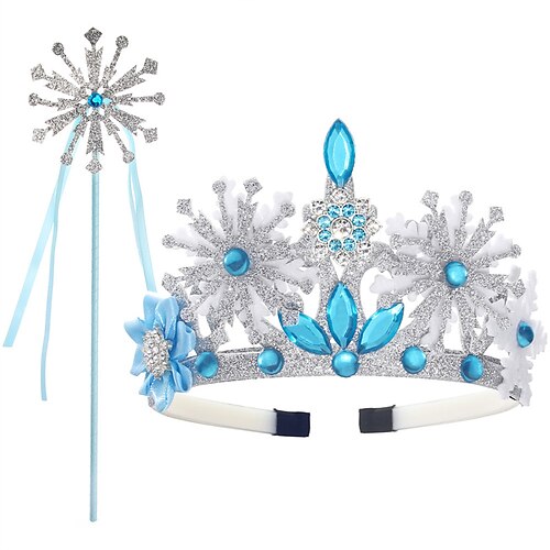2 Stück kinderkleidung Mädchen Prinzessinnen-Ankleideset Prinzessin Kostüm Zepter Krone Süß Party Geburtstag Schneeflocke Blau Leicht Blau Image