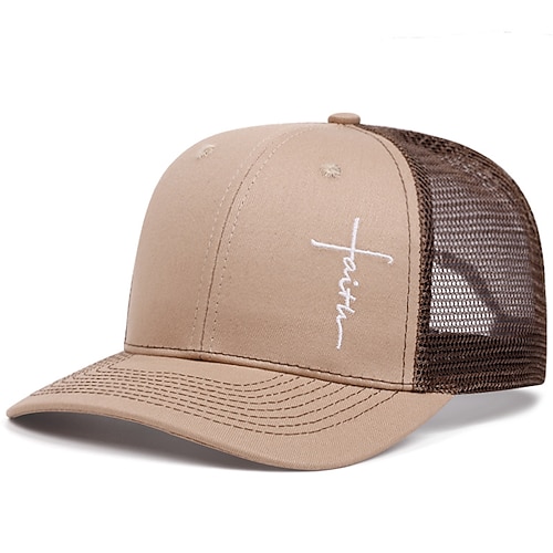 Herren Snapback Cap Baseballkappe Sonnenhut Trucker-Kappe Mesh-Kappe Kaki Grau Baumwolle Verstellbar Mode Alltagskleidung Festival Glaube Einfarbig Lässig / Alltäglich Image