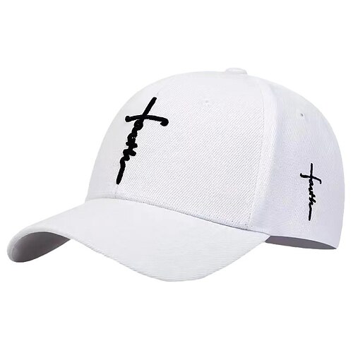 Herren Cap Basecap Sonnenhut Kappe Weiß Schwarz Weiß Acryl / Baumwolle Bestickt Modisch Brautkleider schlicht Täglich Festival Kreuz Vertrauen Einstellbar Sonnenschutz Atmungsaktiv Image