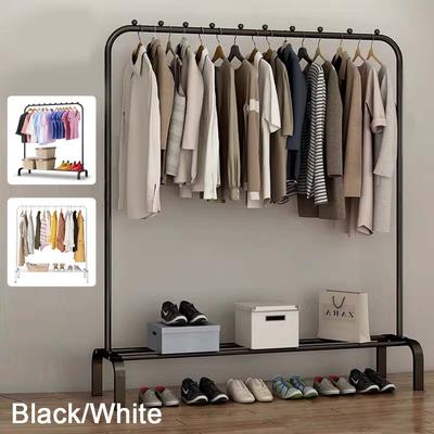 TEMU 1pc Heavy Duty Clothes Rail, White Black Clothes Rail For Bedroom Hanging Rail For Clothes Coats Garment Rack With Shelf, Freestanding Clothes Rack For Dresses Skirts Shoes Hats