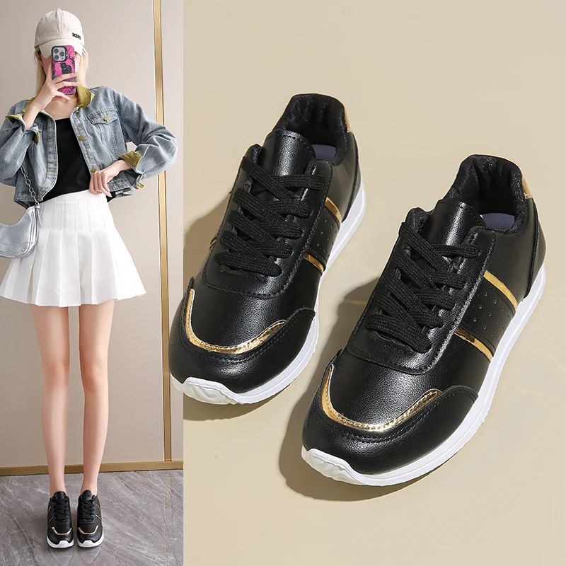 Neue 2024 frauen Turnschuhe Plattform Schuhe Leder Patchwork Outdoor Casual Sport Schuhe Frau Vulkanisierte Schuhe Zapatillas Mujer
