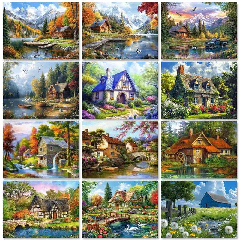 GATYZTORY Rahmenloses Malen nach Zahlen Dorf Landschaft Karneval Farben Kits Acryl Pigment Färbung auf Leinwand Wand-a Image