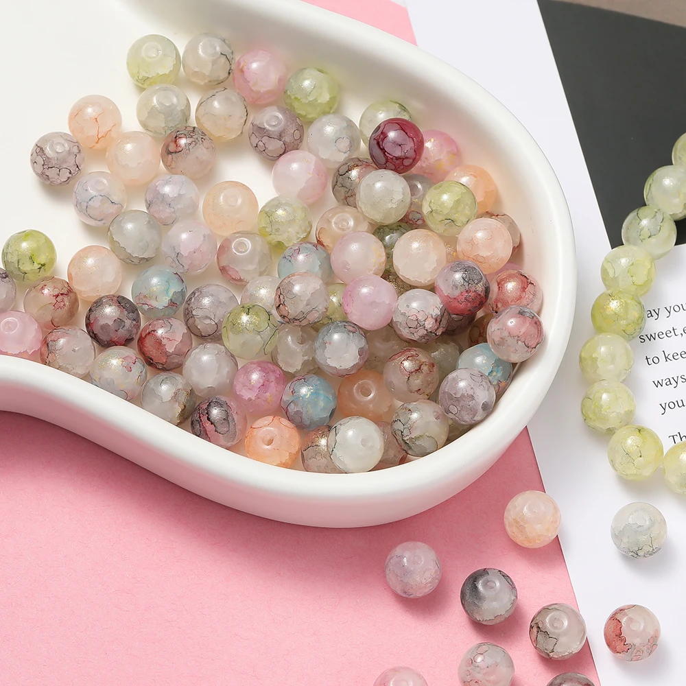 20/50 Stück 10 mm vergoldete goldfarbene Glasperlen, runde Distanzperlen für Armband, Halskette, DIY-Schmuckherstellung, Zubehör, Zubehör Image