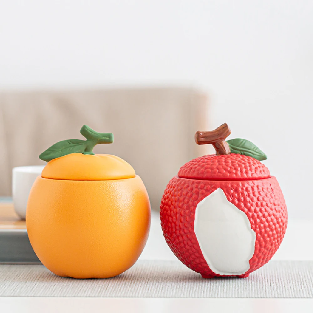 1 Keramik-Teedose, fruchtförmiger Behälter mit Deckelverzierung, Keramik-Lebensmittelaufbewahrungsglas für die Esstischdekoration Image