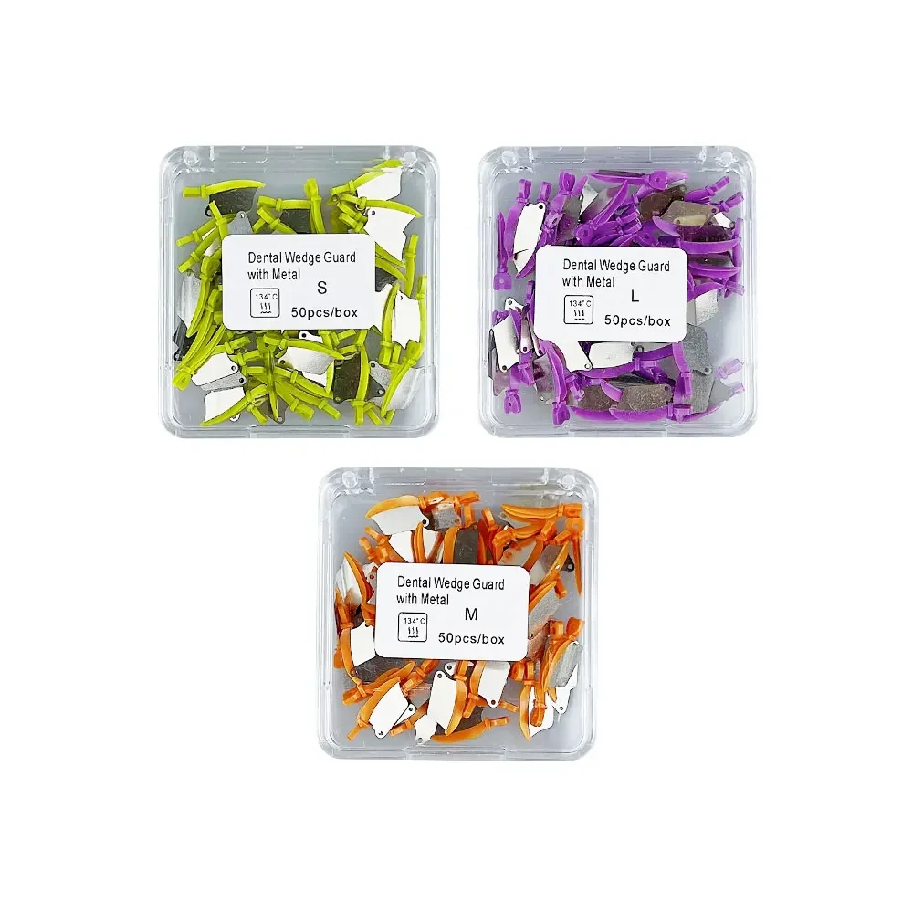 50 teile/schachtel Dental Prime Zähne Interproximal Kunststoff Kotflügel Keil Mit Schutz Stahl Matrix Schützt Zahnfleisch Klingen Keile Image
