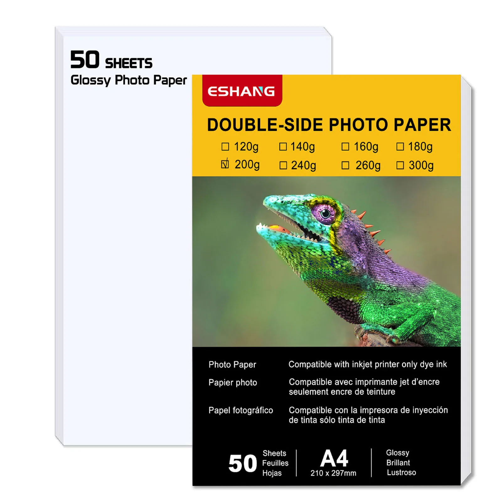 ESHANG A4 200 g 50 Blatt doppelseitiges glänzendes Fotopapier für Drucker, Tintenstrahldruckerpapier für sofort trockenes Fotopapier Image