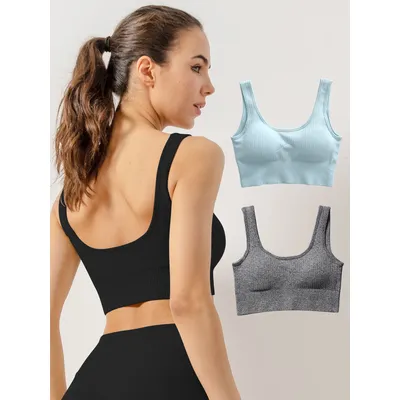 3er-Pack bequeme, nahtlose Sport-Tanktops – gerippte, bauchfreie Racerback-BHs mit herausnehmbaren Polstern, breiten Trägern, ohne Bügel