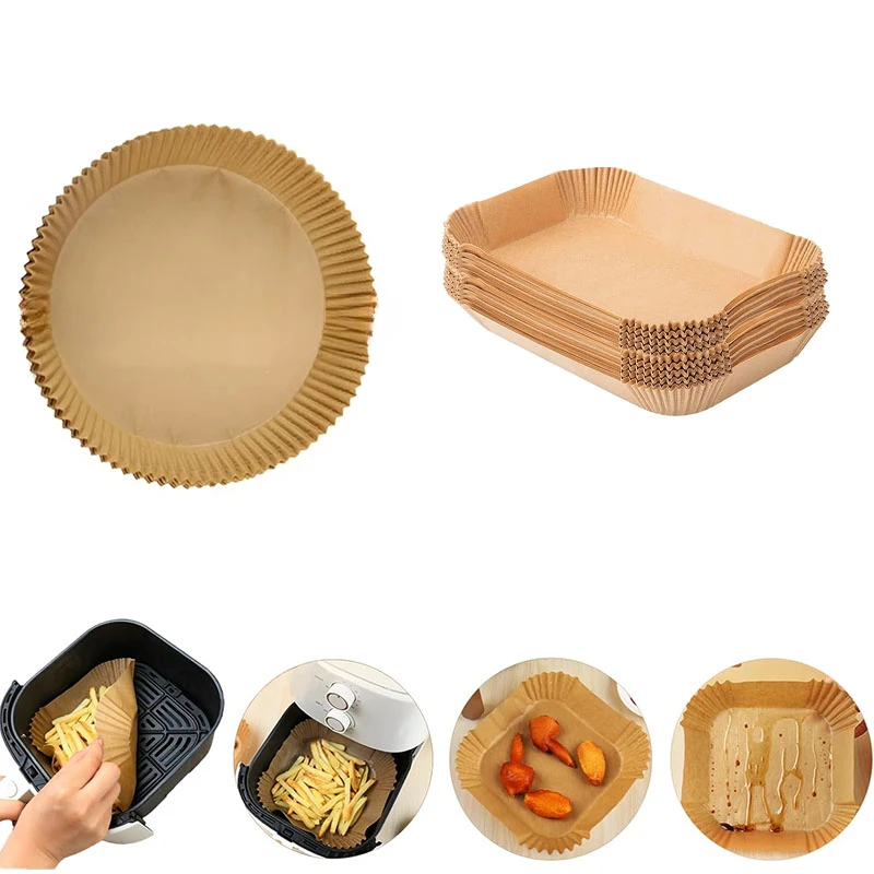 Papiereinlagen für Luftfritteusen, antihaftbeschichtetes, ölbeständiges Backpapier, hitzebeständiges Pergamentpapier für Luftfritteuse, Ofen, Dampfgarer, Mikrowelle Image