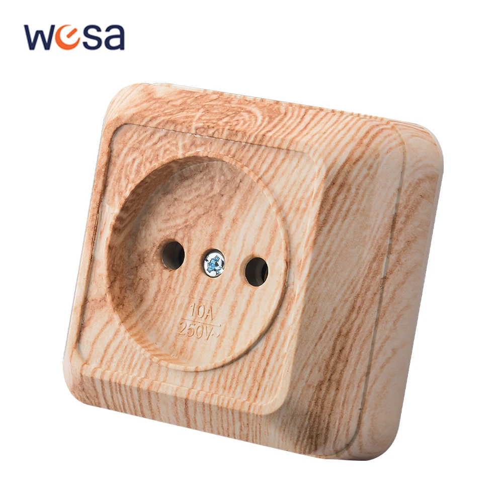 WESA Holz-Wandsteckdose, EU-Standard, Steckdose, Vintage-Imitation, Holzfarbe, Steckdose, flammhemmender Kunststoff