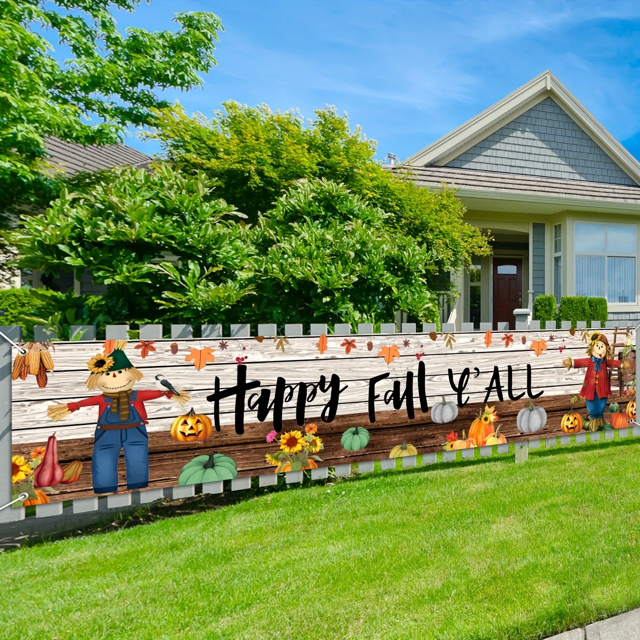 Happy Fall Y'all Banner Thanksgiving Herbst Banner Herbst Blätter im Freien Dekorationen Kürbis Urlaub Ernte Willkommen Hof Zeichen Image