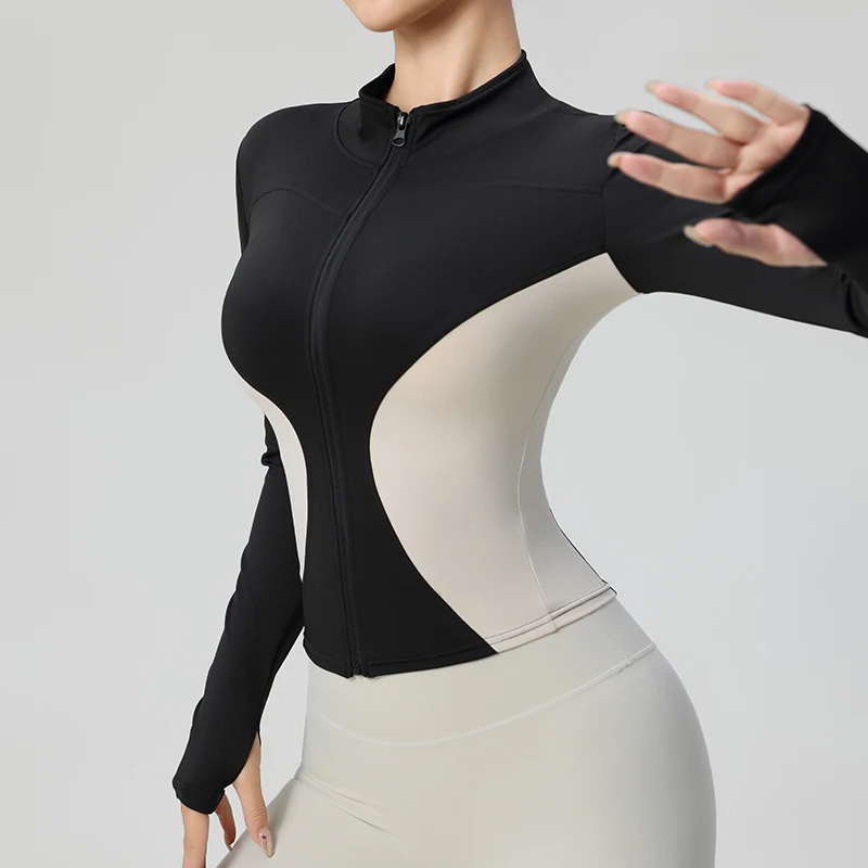 Hochwertiges, langärmliges Workout-Fitness-Oberteil mit 2-seitigem Reißverschluss und Fingerloch. Jacke in verschiedenen Farben Image