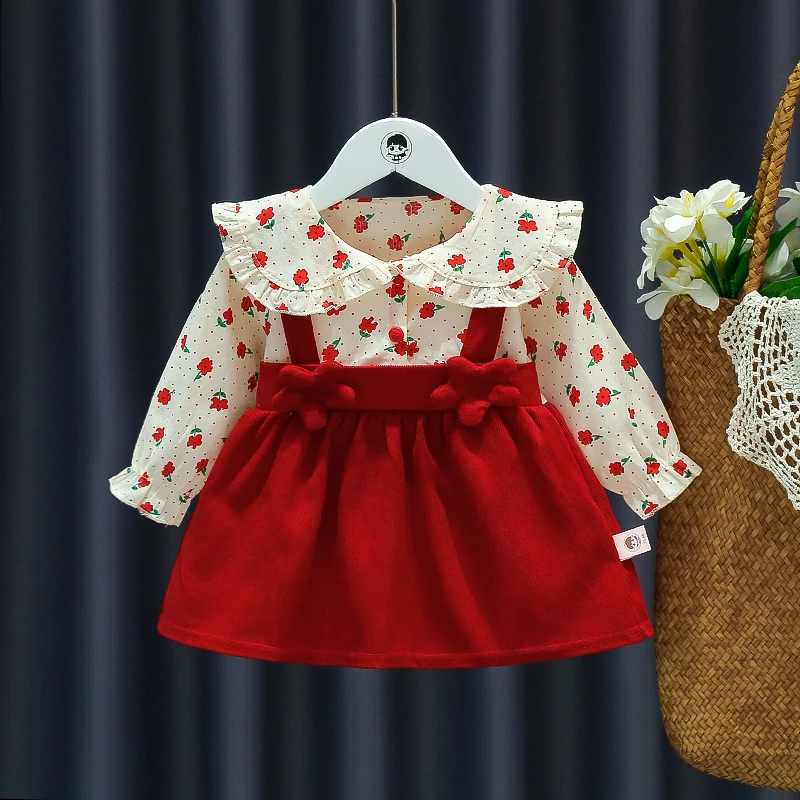 Baby Mädchen Kleid Herbst lang ärmel ige süße gefleckte Blume Kleid koreanische süße Schönheit Baby Langarm Kleid (0-3 Jahre alt) Image