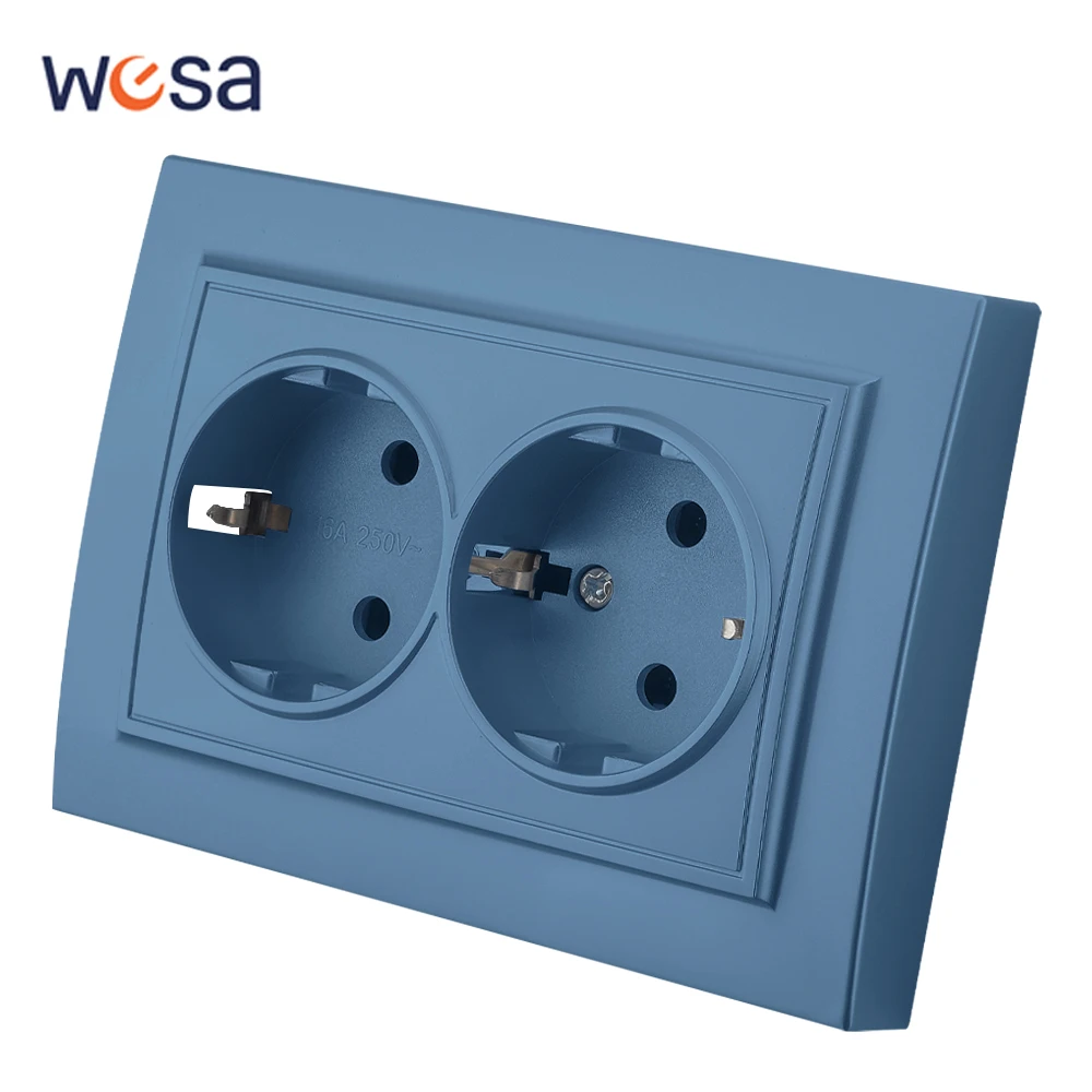 WESA Blue Wall Embed Socket Plugs Power 2-Steckdose EU-Steckdose mit geschliffenen, flammhemmenden Sprühfarben-Kunststoffsteckdosen Image