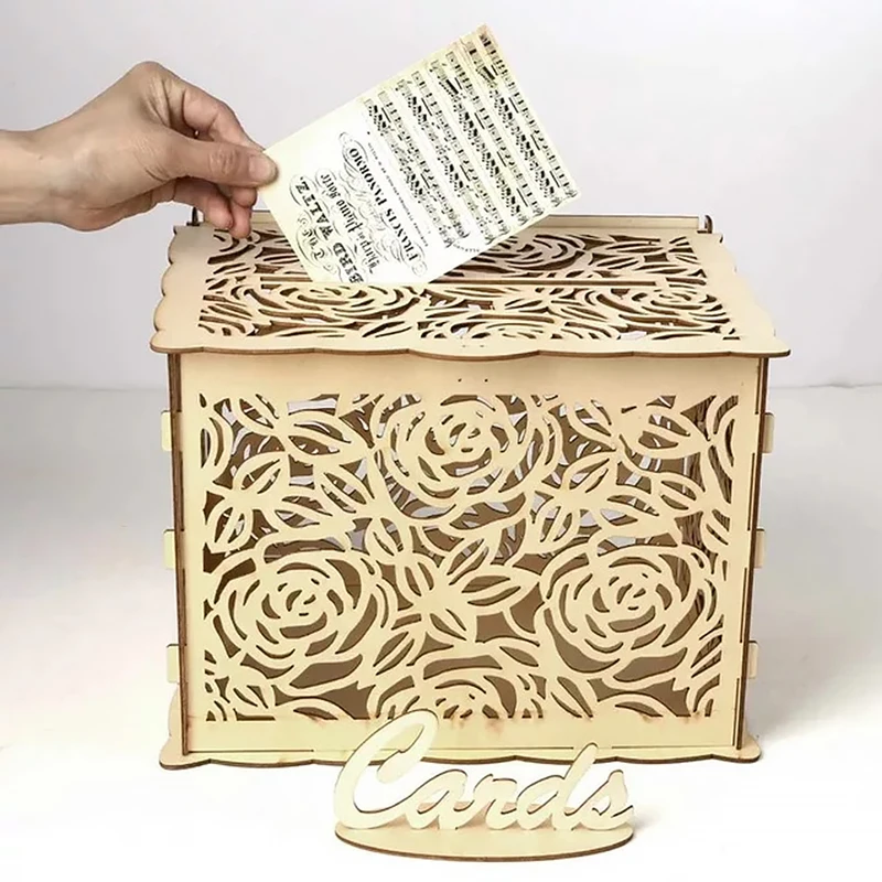 DIY Land Hochzeit Geschenk Karte Box Holz Geld Große Box Mit Schloss Mariage Einladung Karte Box Hochzeit Dekoration Lieferungen Image