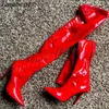 Oberschenkel Hohe Rote Weiche Patent Leder Dünne Stiefel Thin High Heel Frauen Schuhe Seite Zipper