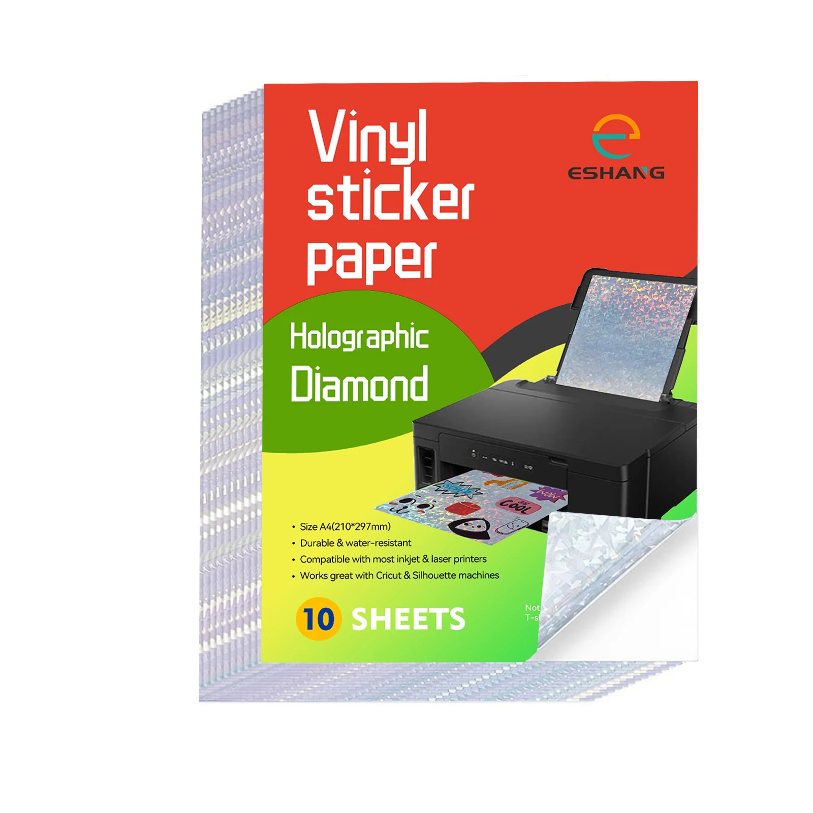 Eshang 10 Blatt a4 Diamant bedruckbares Vinyl-Aufkleber papier holo graphisches selbst klebendes wasserdichtes Aufkleber papier 8,3x11,7 Zoll