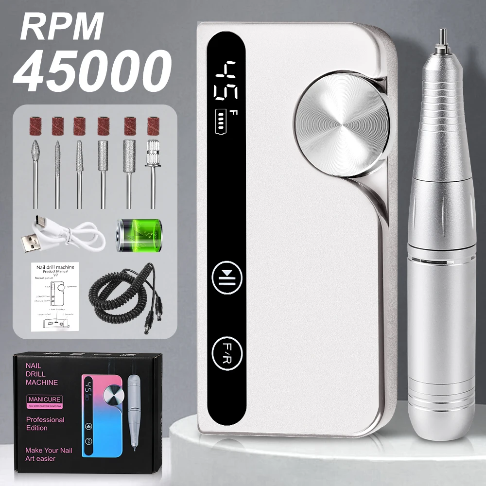 45000 U/min wiederaufladbare Nagelbohrmaschine, professionelle, geräuscharme Polier-Nagelmaschine, geeignet für Gel-Nagellack-Polierwerkzeug Image