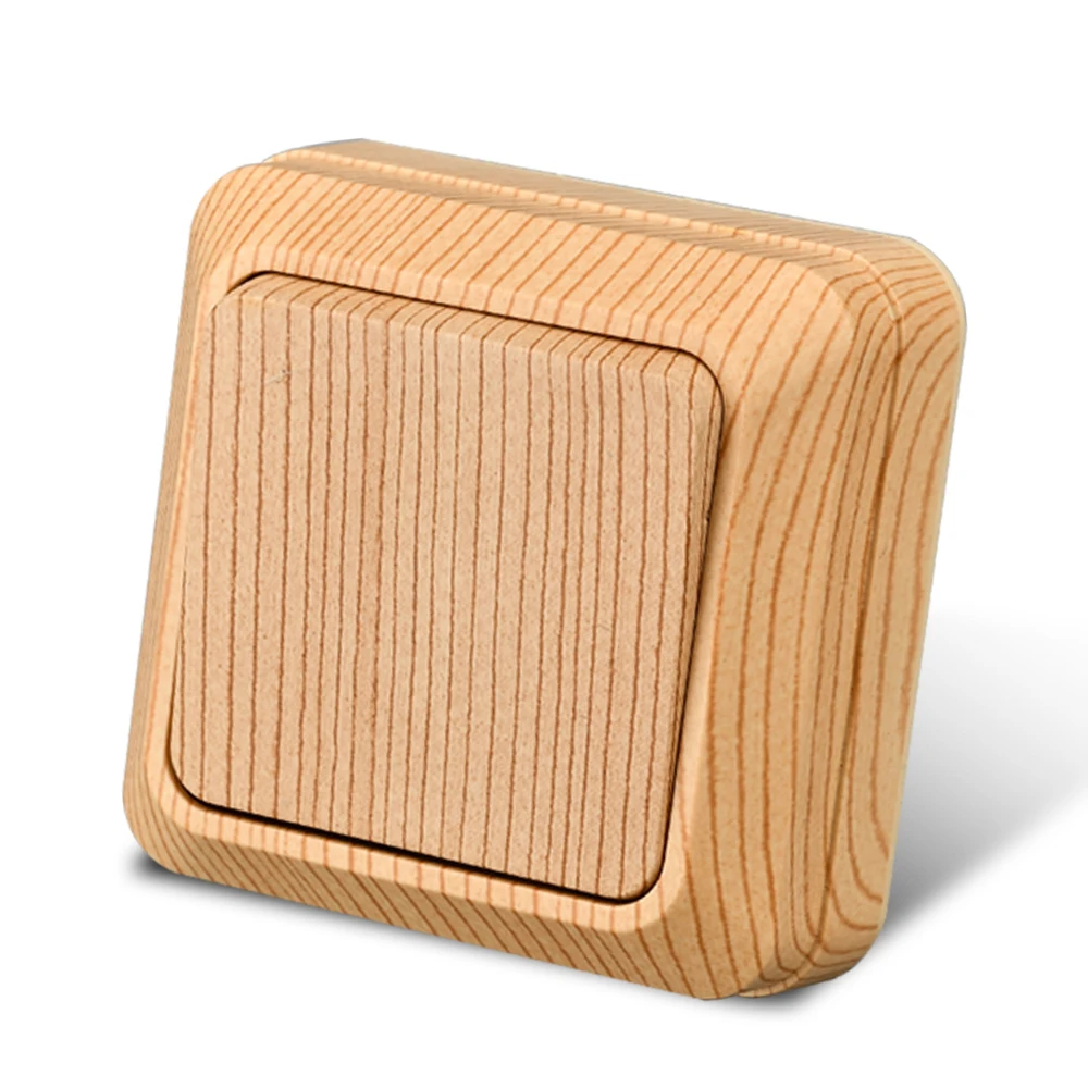 Wesa Holz Wand halterung Schalter klassische flamm hemmende Kunststoff platte 1 Gang 1 Weg Vintage Imitation Holz Farbe Wand schalter 16a ac